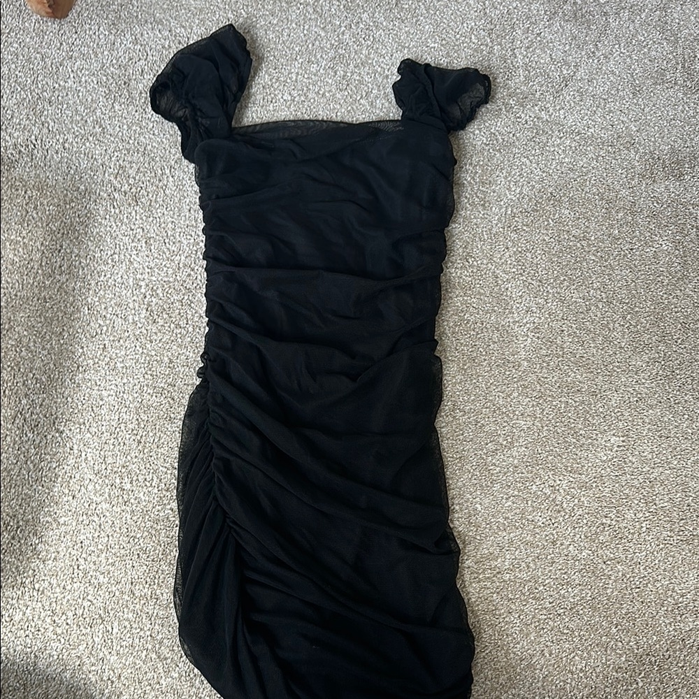 Princess Polly Black Ruched Puff Sleeve Mini Dress